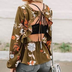 Willow and Root Textured Gauze Open Back Top